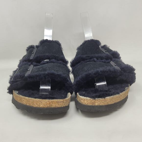 Birkenstock Arizona Sandals EU38 US7.5 Black Shearling Suede Slip On Comfort - Picture 5 of 9